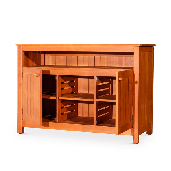 English Elm Eucalyptus Outdoor Sideboard with Slatted Cabinets, Adjustable Shelves & Levelers for Entertaining Natural B046104519