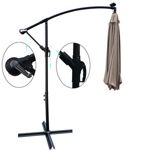 English Elm 10 ft Solar LED Patio Umbrella with 24 Lights, 8-Rib Weatherproof Polyester Canopy, Crank Lift Base Mushroom W65690318