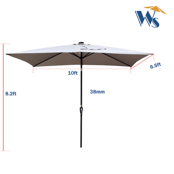 English Elm 10 Solar LED Rectangular Patio Umbrella 10x6.5ft with Crank, Push-Button Tilt, UV40+ Weatherproof Medium grey W65690316