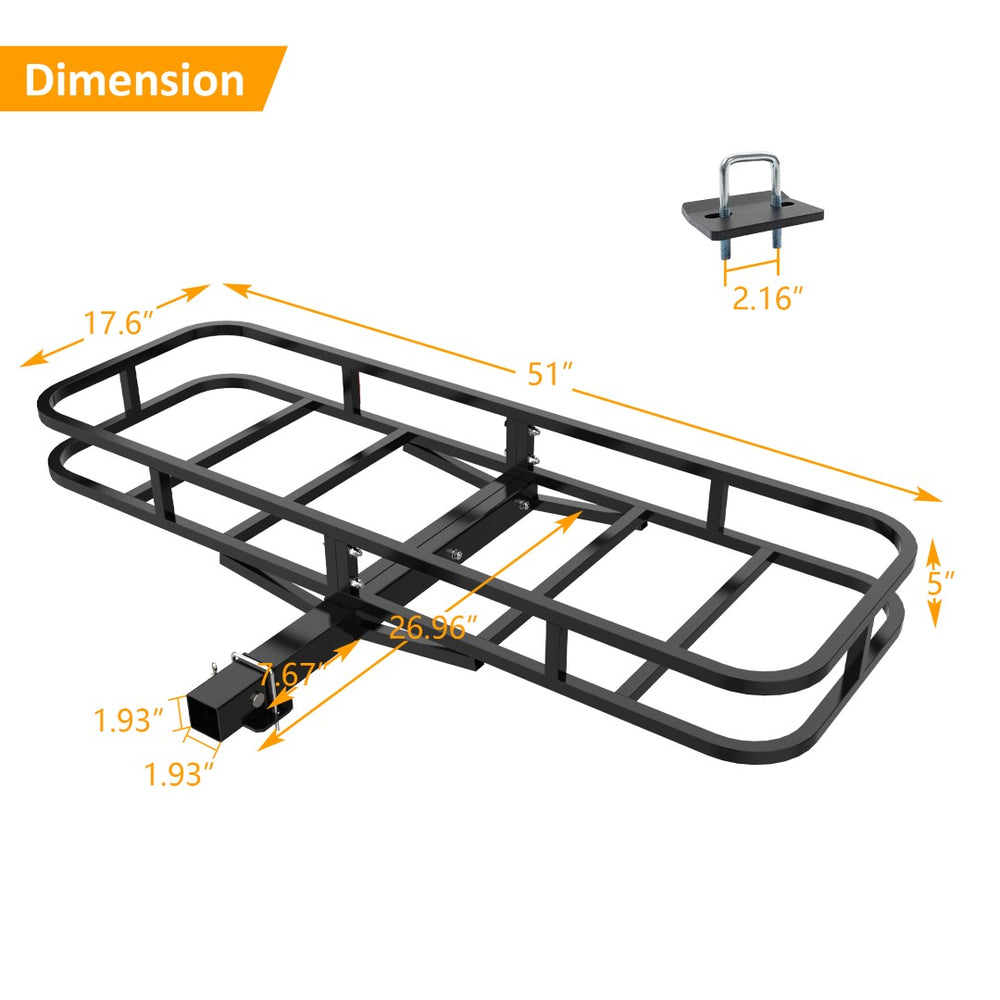 English Elm 51" Alloy Steel Hitch Cargo Basket with Anti-rattle Stabilizer for Suvs and Trucks W142279865