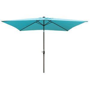 English Elm 10 Solar LED Rectangular Patio Umbrella 10x6.5ft with Crank, Push-Button Tilt, UV40+ Weatherproof Turquoise W65690317