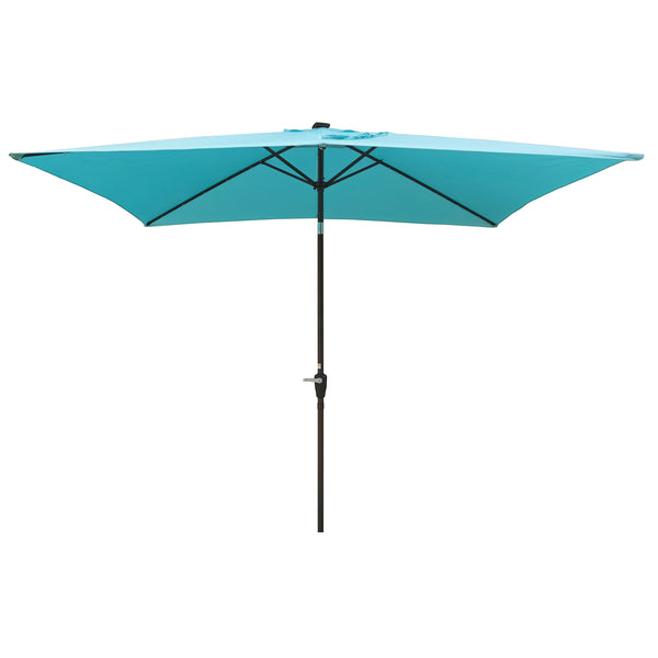 English Elm 10 Solar LED Rectangular Patio Umbrella 10x6.5ft with Crank, Push-Button Tilt, UV40+ Weatherproof Turquoise W65690317
