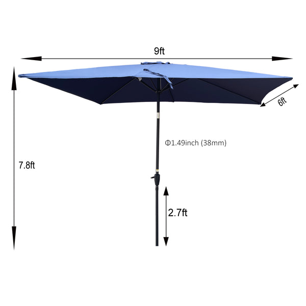 English Elm 6 Patio Umbrella 9x6ft Rectangle Waterproof Crank Tilt Outdoor Sunshade UV40+ Weather‑Resist Navy Blue W65690322