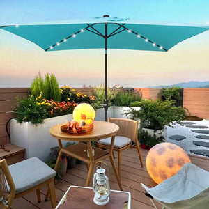 English Elm 10 Solar LED Rectangular Patio Umbrella 10x6.5ft with Crank, Push-Button Tilt, UV40+ Weatherproof Turquoise W65690317