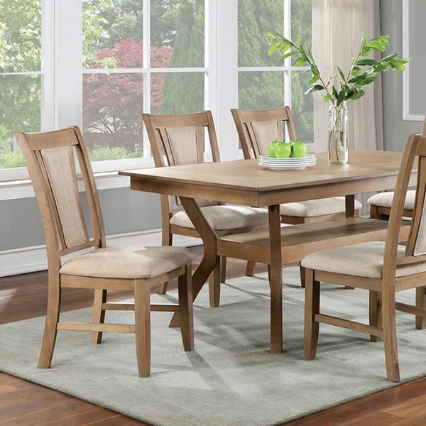 English Elm Transitional Solid Wood Set of 2 Beige Upholstered Side Chairs with Padded Seats and Welts, Timeless Dining Accent Natural 43 L x 20 W x 14 H B011104626