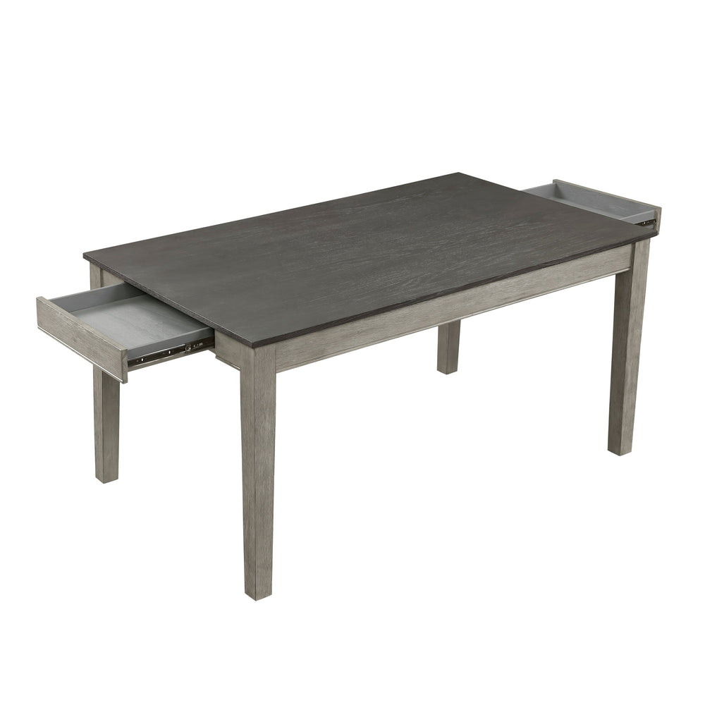 English Elm Wire Armhurst 60" Dining Table with Wire-Brushed Gray Oak Veneer, 2 Hidden End Drawers, 36x30" B011104622