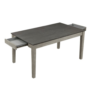 English Elm Wire Armhurst 60" Dining Table with Wire-Brushed Gray Oak Veneer, 2 Hidden End Drawers, 36x30" B011104622