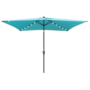 English Elm 10 Solar LED Rectangular Patio Umbrella 10x6.5ft with Crank, Push-Button Tilt, UV40+ Weatherproof Turquoise W65690317