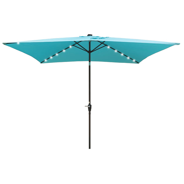 English Elm 10 Solar LED Rectangular Patio Umbrella 10x6.5ft with Crank, Push-Button Tilt, UV40+ Weatherproof Turquoise W65690317
