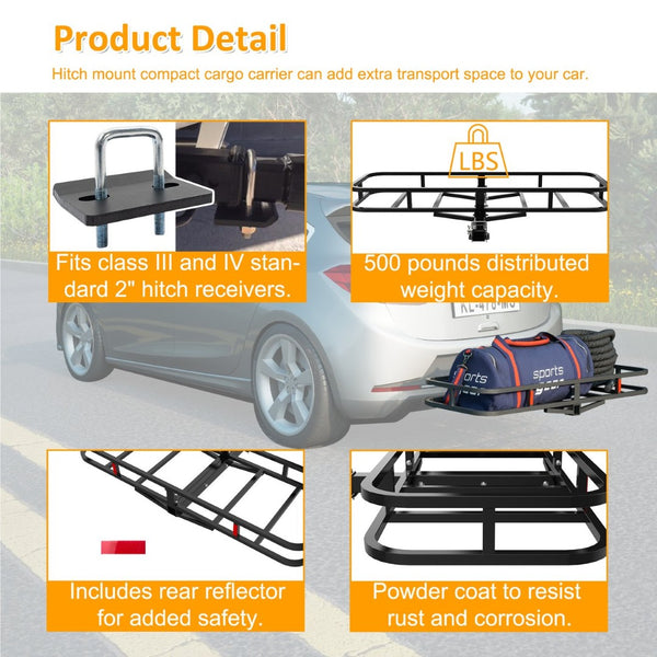 English Elm 51" Alloy Steel Hitch Cargo Basket with Anti-rattle Stabilizer for Suvs and Trucks W142279865
