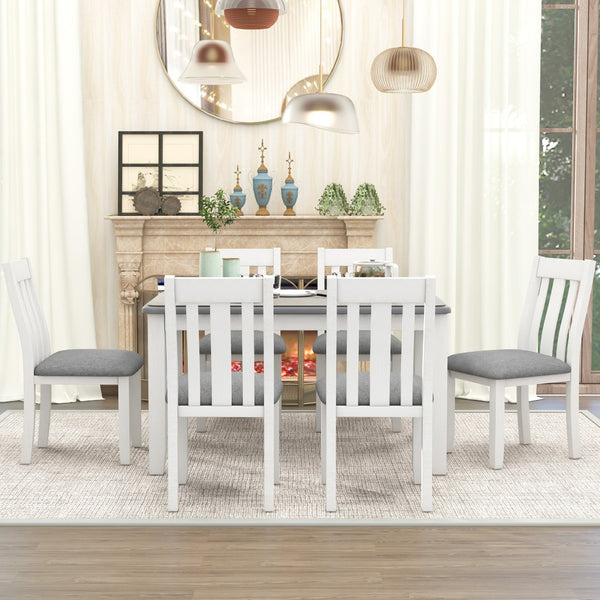 English Elm Trexm Farmhouse Extendable Dining Set Seats Eight Linen Chairs Distressed Wood ST000045AAE