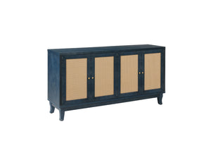 English Elm Handcrafted Rattan Door Sideboard with Adjustable Shelves for Bohemian Living Rooms W144583482