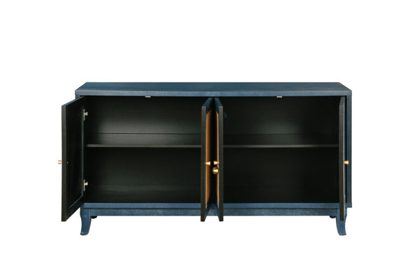 English Elm Handcrafted Rattan Door Sideboard with Adjustable Shelves for Bohemian Living Rooms W144583482