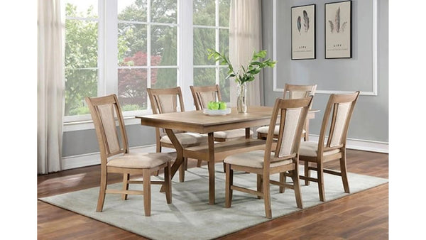 English Elm Transitional Solid Wood Set of 2 Beige Upholstered Side Chairs with Padded Seats and Welts, Timeless Dining Accent Natural 43 L x 20 W x 14 H B011104626