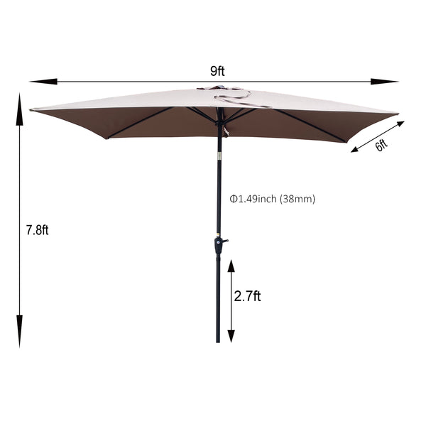 English Elm 6 Patio Umbrella 9x6ft Rectangle Waterproof Crank Tilt Outdoor Sunshade UV40+ Weather‑Resist Mushroom W65690320
