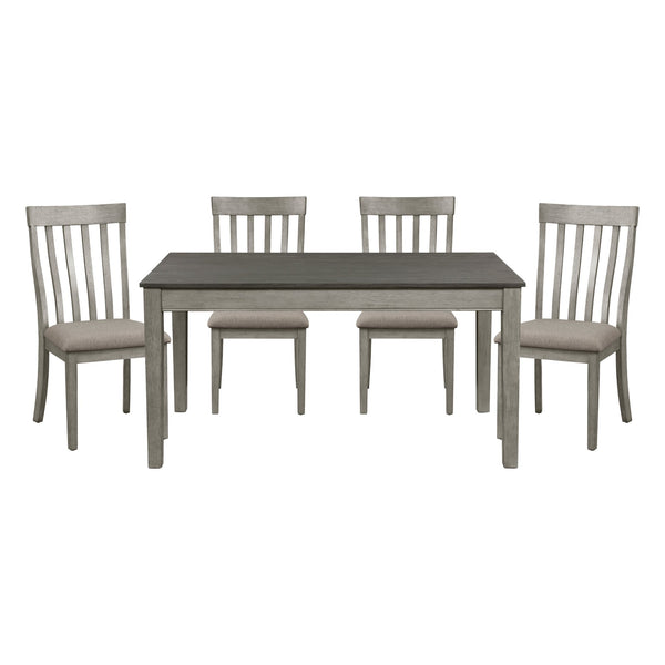 English Elm Country Armhurst 6pc Dining Set with Storage Drawers Bench and Slat Back Chairs in Wire-Brushed Brown Finish Rustic Elegance Gray 21.5 L x 40.5 W x 13 H B011S00375