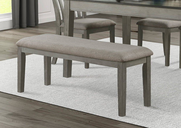 English Elm Fabric 48" Upholstered Dining Bench with Wire-Brushed Light Gray Oak Frame, Neutral Seat Cushion, Compact B011104624