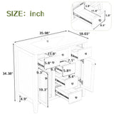 English Elm 36" Bathroom Vanity With Ceramic Basin, Two Cabinets and Five Drawers, Solid Wood Frame, White (Old Sku: Sy999202Aak)