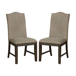 English Elm Transitional Espresso Side Chairs Set of 2 - Warm Gray Fabric, Nailhead Trim, Solid Wood, Padded Seats B011104798