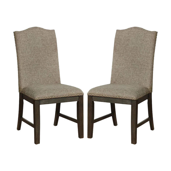 English Elm Transitional Espresso Side Chairs Set of 2 - Warm Gray Fabric, Nailhead Trim, Solid Wood, Padded Seats B011104798