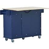 English Elm Rolling Mobile Kitchen Island With Drop Leaf - Solid Wood Top, Locking Wheels & Storage Cabinet 52.7 Inch Width(Dark Blue)