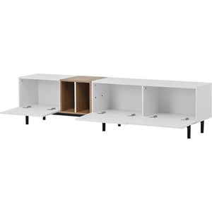 English Elm Modern TV Stand for 80'' TV with 3 Doors – Sleek Media Console, Drop-Down Storage, Durable MDF Design White WF302939AAK