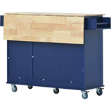 English Elm Rolling Mobile Kitchen Island With Drop Leaf - Solid Wood Top, Locking Wheels & Storage Cabinet 52.7 Inch Width(Dark Blue)