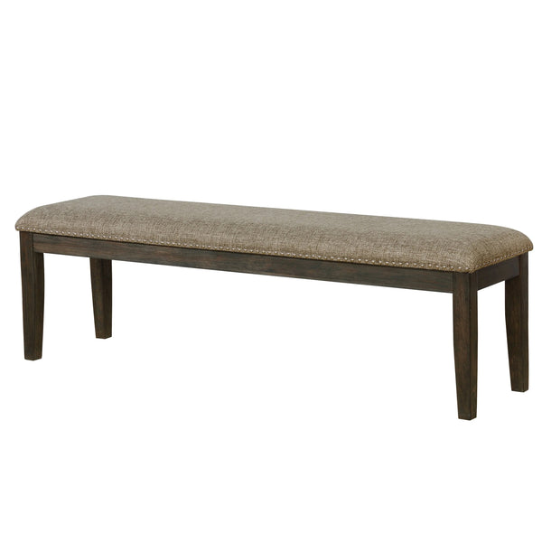 English Elm Transitional Espresso Wood Bench 63" Fabric Upholstered Padded Seat Nailhead Trim Rustic Dining Charm B011104799