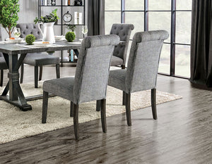 English Elm Classic Dining Side Chairs Set of 2 Button Tufted Scroll-Back Upholstered Wood Rustic Seating for Home Dining Room Gatherings Gray 42 L x 14 W x 20 H B011104801