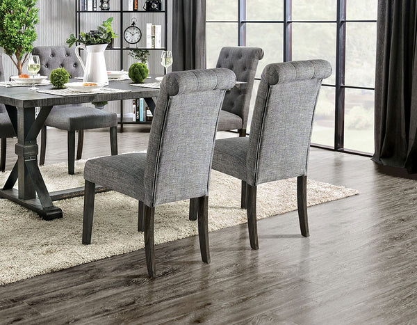English Elm Classic Dining Side Chairs Set of 2 Button Tufted Scroll-Back Upholstered Wood Rustic Seating for Home Dining Room Gatherings Gray 42 L x 14 W x 20 H B011104801