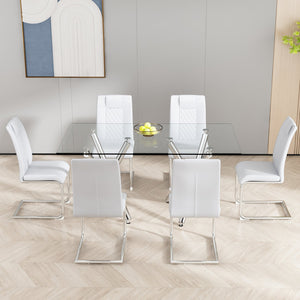 English Elm Modern Dining Chairs Set of 6 Faux Leather Upholstered Seats with High-Density Foam & Metal Legs, Sleek Comfort White W115181771