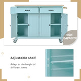 English Elm Kitchen Island Cart With 4 Door Cabinet and Two Drawers and 2 Locking Wheels - Solid Wood Top, Adjustable Shelves, Spice & Towel Rack(Mint Green)