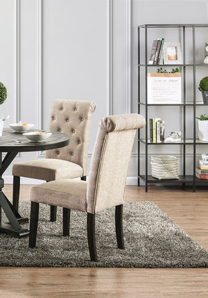 English Elm Classic Dining Side Chairs Set of 2 Button Tufted Scroll-Back Upholstered Wood Rustic Seating for Home Dining Room Gatherings Ivory 42 L x 14 W x 20 H B011104800