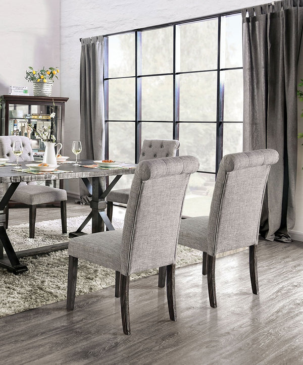 English Elm Classic Dining Side Chairs Set of 2 Button Tufted Scroll-Back Upholstered Wood Rustic Seating for Home Dining Room Gatherings Light Gray 42 L x 14 W x 20 H B011104802