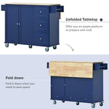 English Elm Rolling Mobile Kitchen Island With Drop Leaf - Solid Wood Top, Locking Wheels & Storage Cabinet 52.7 Inch Width(Dark Blue)