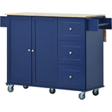 English Elm Rolling Mobile Kitchen Island With Drop Leaf - Solid Wood Top, Locking Wheels & Storage Cabinet 52.7 Inch Width(Dark Blue)