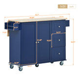 English Elm Rolling Mobile Kitchen Island With Drop Leaf - Solid Wood Top, Locking Wheels & Storage Cabinet 52.7 Inch Width(Dark Blue)