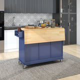 English Elm Rolling Mobile Kitchen Island With Drop Leaf - Solid Wood Top, Locking Wheels & Storage Cabinet 52.7 Inch Width(Dark Blue)