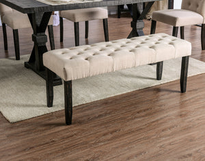 English Elm Classic Rustic Button-Tufted Dining Bench with Linen-Like Upholstery, Solid Wood Frame, 48"W Stylish Seating Ivory 49 L x 18 W x 7 H B011104803