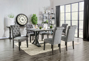 English Elm Classic Dining Side Chairs Set of 2 Button Tufted Scroll-Back Upholstered Wood Rustic Seating for Home Dining Room Gatherings Gray 42 L x 14 W x 20 H B011104801