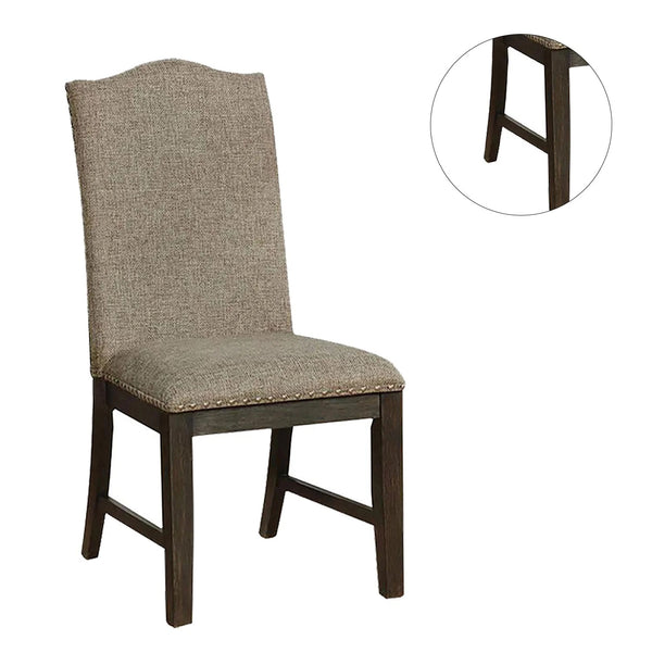 English Elm Transitional Espresso Side Chairs Set of 2 - Warm Gray Fabric, Nailhead Trim, Solid Wood, Padded Seats B011104798