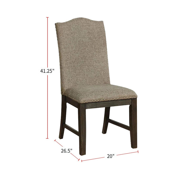 English Elm Transitional Espresso Side Chairs Set of 2 - Warm Gray Fabric, Nailhead Trim, Solid Wood, Padded Seats B011104798