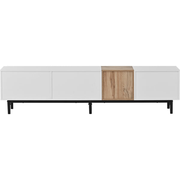 English Elm Modern TV Stand for 80'' TV with 3 Doors – Sleek Media Console, Drop-Down Storage, Durable MDF Design White WF302939AAK