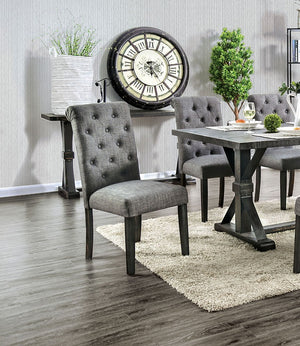 English Elm Classic Dining Side Chairs Set of 2 Button Tufted Scroll-Back Upholstered Wood Rustic Seating for Home Dining Room Gatherings Gray 42 L x 14 W x 20 H B011104801