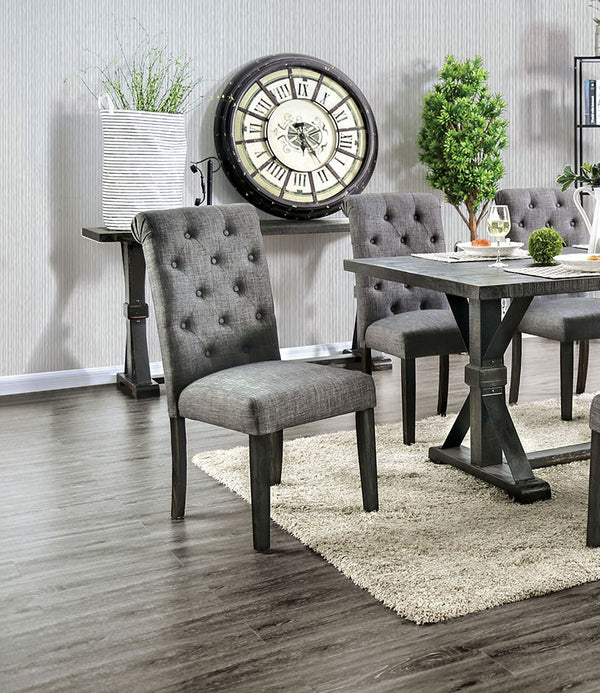 English Elm Classic Dining Side Chairs Set of 2 Button Tufted Scroll-Back Upholstered Wood Rustic Seating for Home Dining Room Gatherings Gray 42 L x 14 W x 20 H B011104801