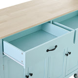 English Elm Kitchen Island Cart With 4 Door Cabinet and Two Drawers and 2 Locking Wheels - Solid Wood Top, Adjustable Shelves, Spice & Towel Rack(Mint Green)