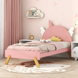 Hearth and Haven Wooden Cute Bed with Unicorn Shape Headboard, Twin Size Platform Bed, Pink WF295686AAH