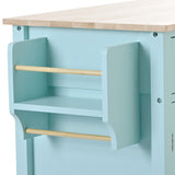 English Elm Kitchen Island Cart With 4 Door Cabinet and Two Drawers and 2 Locking Wheels - Solid Wood Top, Adjustable Shelves, Spice & Towel Rack(Mint Green)