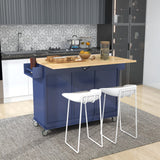 English Elm Rolling Mobile Kitchen Island With Drop Leaf - Solid Wood Top, Locking Wheels & Storage Cabinet 52.7 Inch Width(Dark Blue)