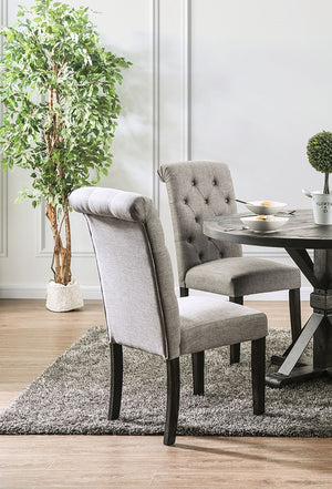 English Elm Classic Dining Side Chairs Set of 2 Button Tufted Scroll-Back Upholstered Wood Rustic Seating for Home Dining Room Gatherings Light Gray 42 L x 14 W x 20 H B011104802